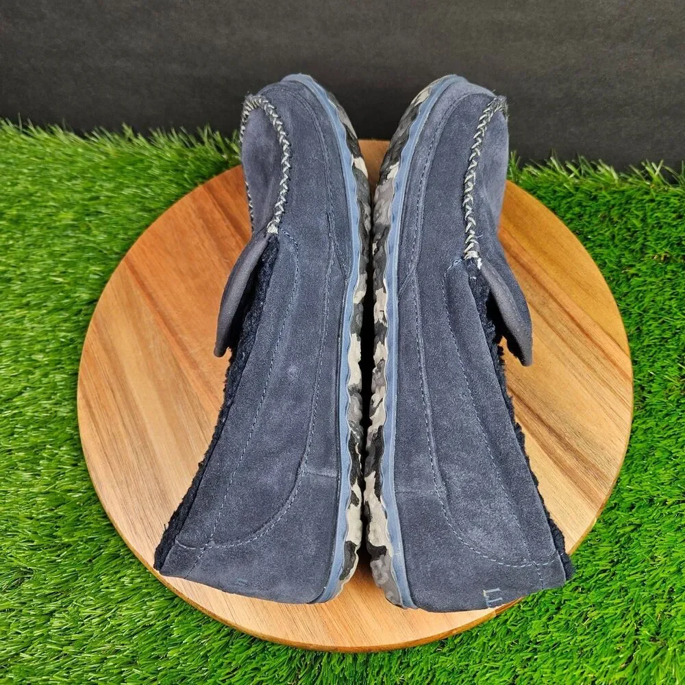 LL Bean Men's Blue Suede Fleece Lined‎ Mountain Moccasin Slippers Size 9 M